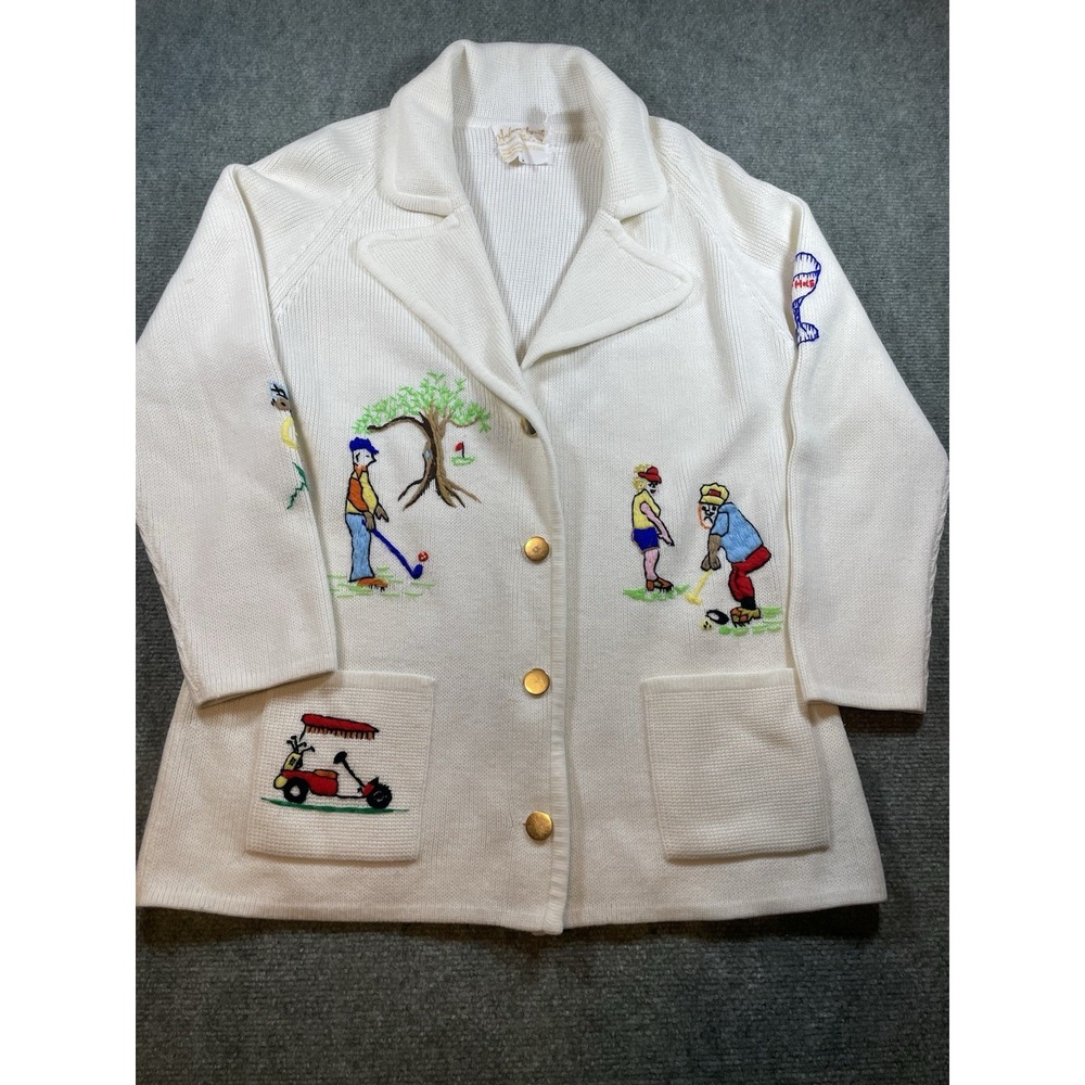 WOMEN'S VINTAGE ANDRENE ARGENTI GOLF CARDIGAN SWEATER-VINTAGE White SZ. MEDIUM